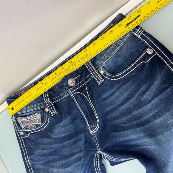 Rock Revival Jacklyn Boot Jeans Women's 32 Embellished Pockets Thick Stitch Y2K - Picture 5 of 12